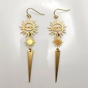 Oracle Daggers Gold Evil Eye Spike Dangle Earrings